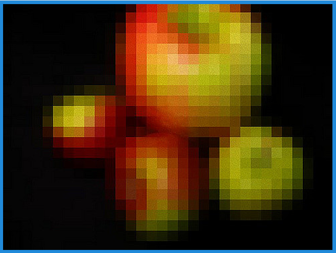 red and green apples pixelated don't use this in a add hack black background