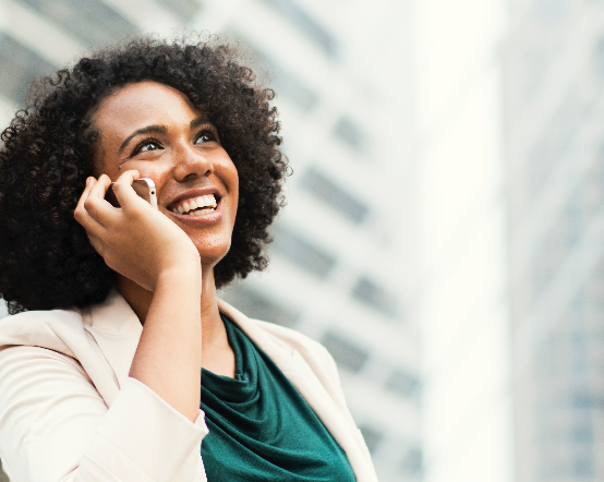 black woman phone happy client relationships love valentine's day