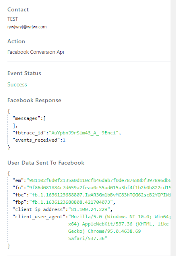 Facebook Conversion API Data